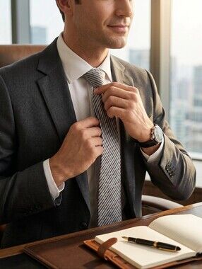 Bugatti 100% Silk Black And Silver Striped Silk Tie